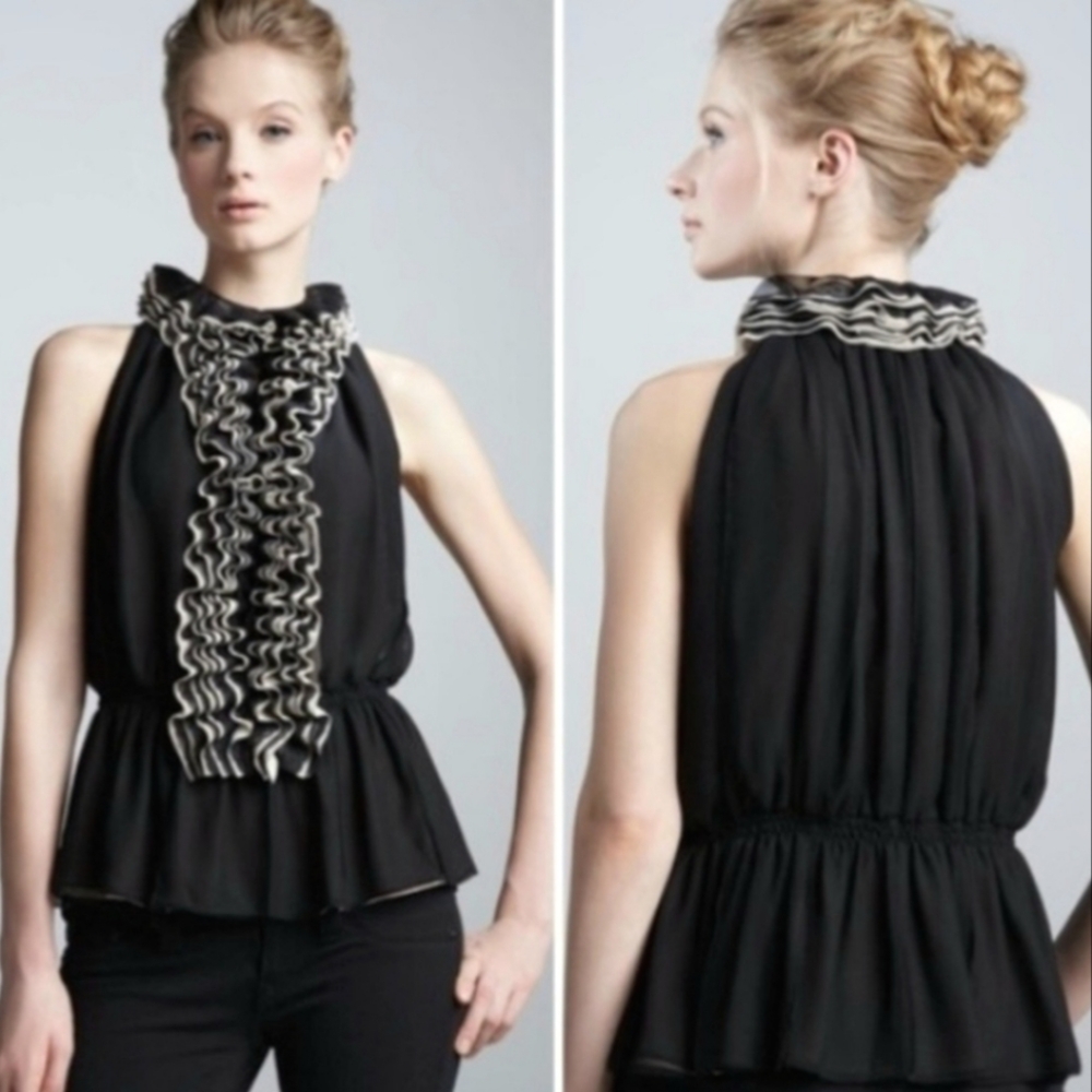 Robert Rodriguez Black and White Ruffle Blouse